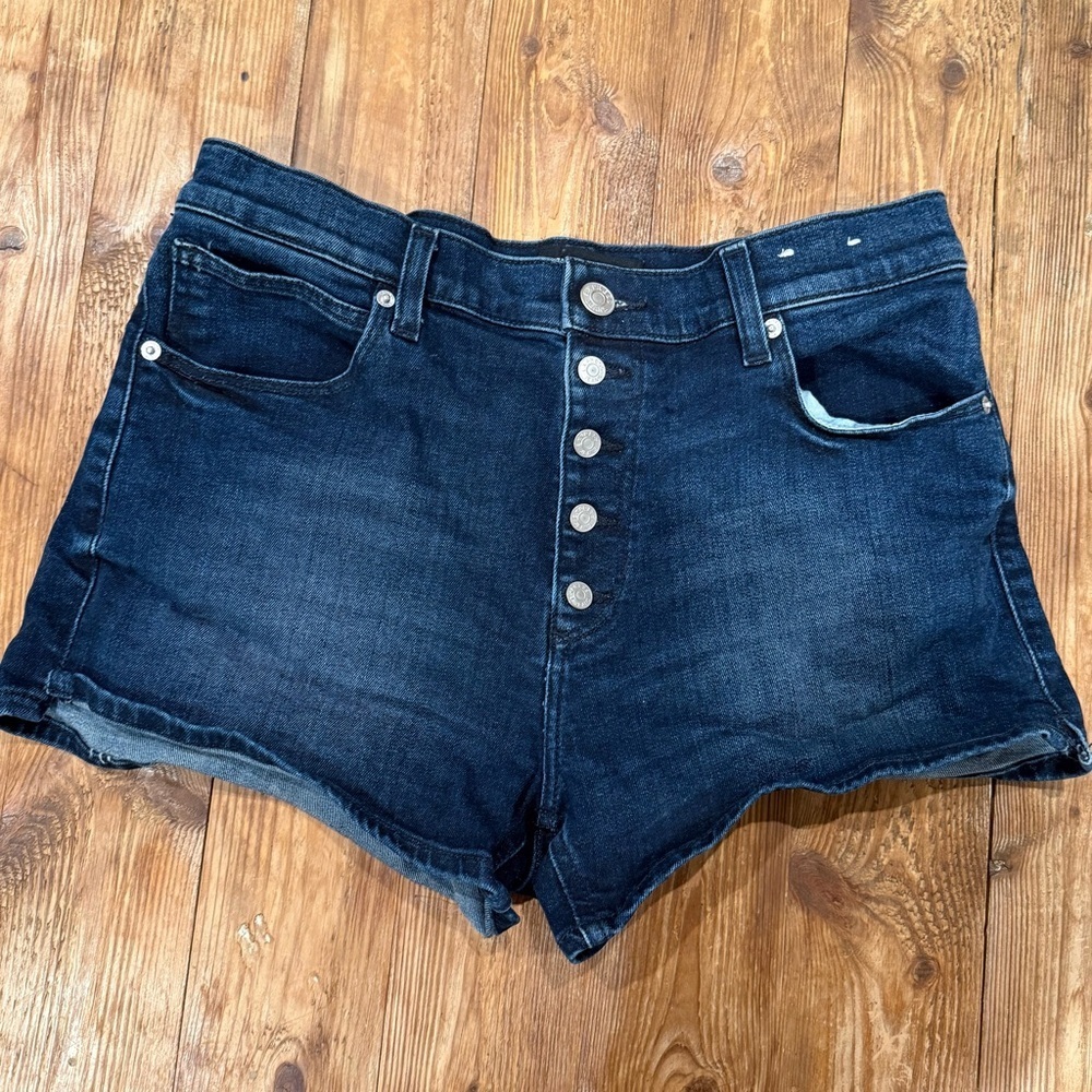 Express Women's Original Button Fly Mid Rise Dark Denim Jean Short Shorts 10 EUC